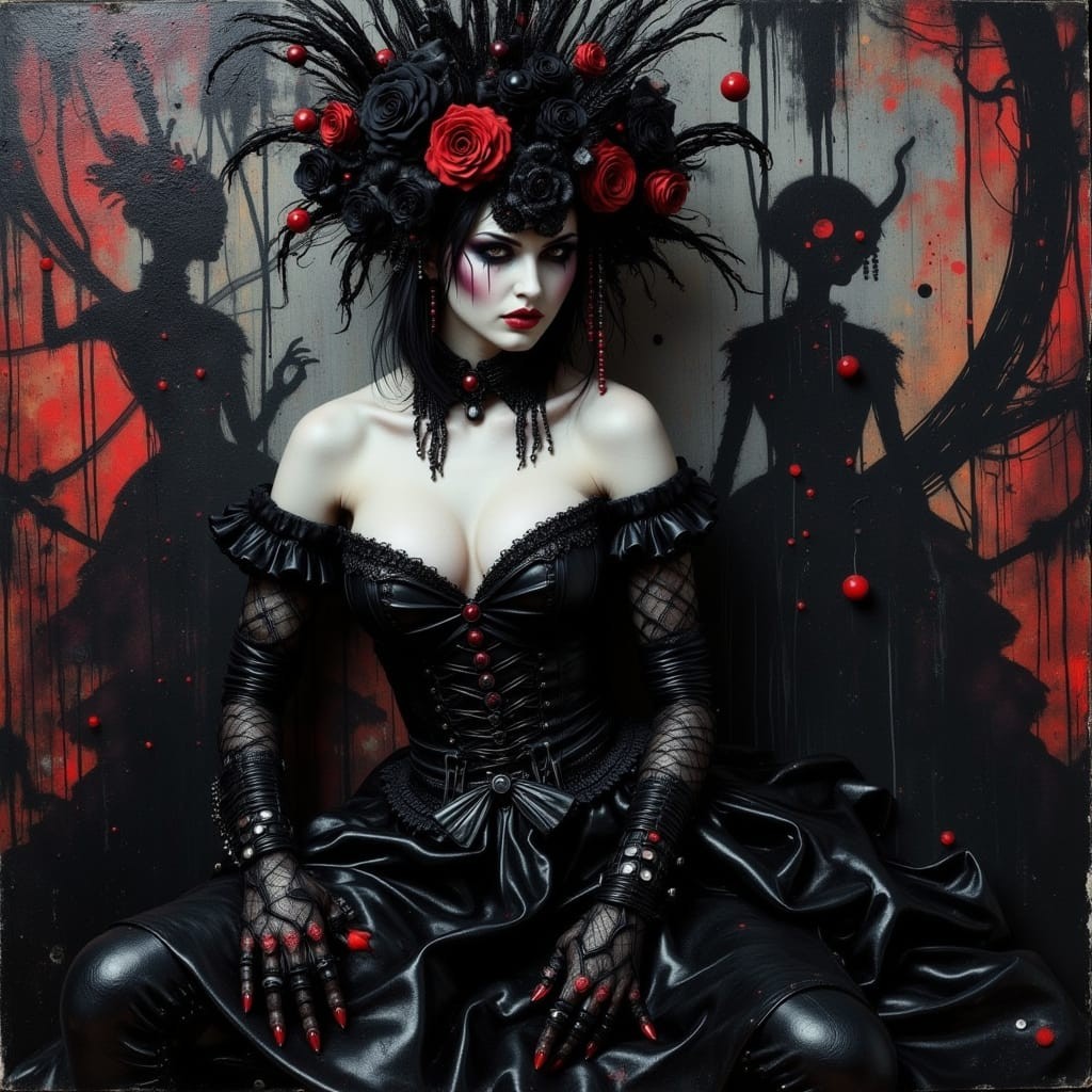 Dark lady with red-black roses in hair