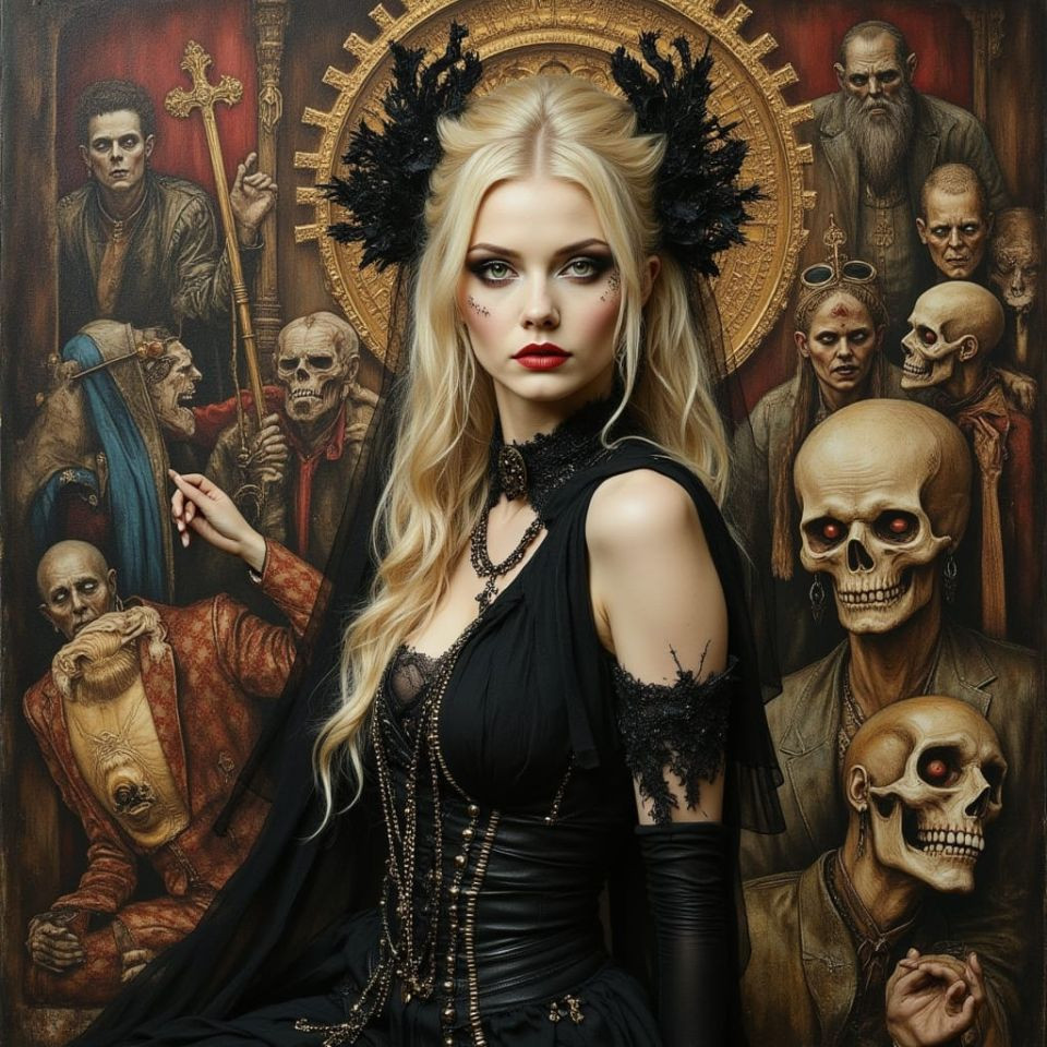 Blonde goth babe in devils dolls
