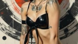 Black hair pin up tattooed Devil Doll babe go close to you